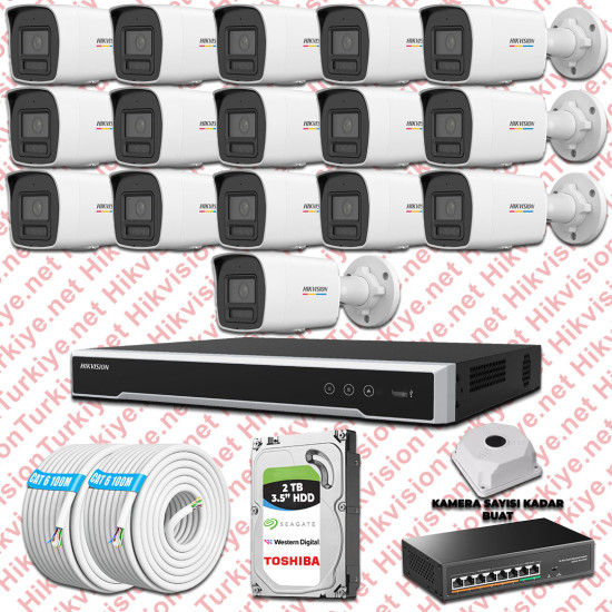 Hikvision 16 İp Güvenlik Kamerası Seti 4mp Colorvu Hibrit
